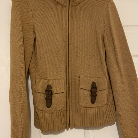 Chaps Brown Buckle Pocket Zip-Up Sweater Size PS - Picture 6 of 12